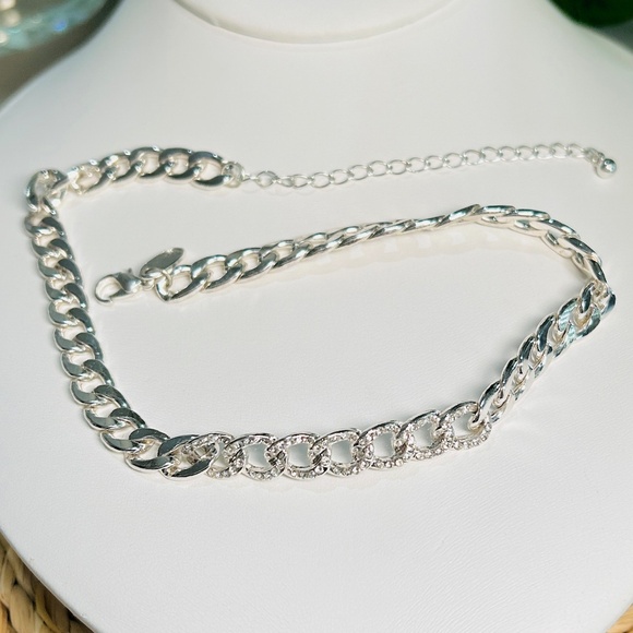 Silver Diamanté Link Chain Choker Necklace By PrettyLittle Thing, 13”-16” long - Picture 7 of 10